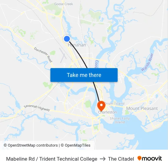 Mabeline Rd / Trident Technical College to The Citadel map