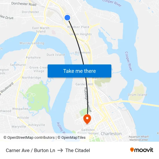 Carner Ave / Burton Ln to The Citadel map
