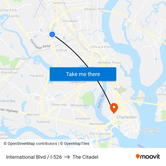 International Blvd / I-526 to The Citadel map