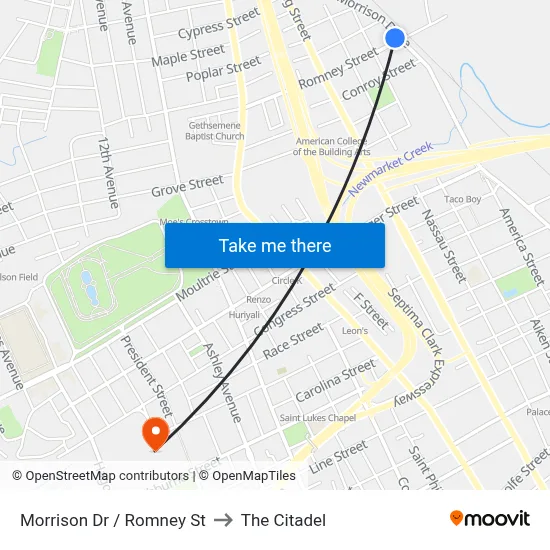 Morrison Dr / Romney St to The Citadel map
