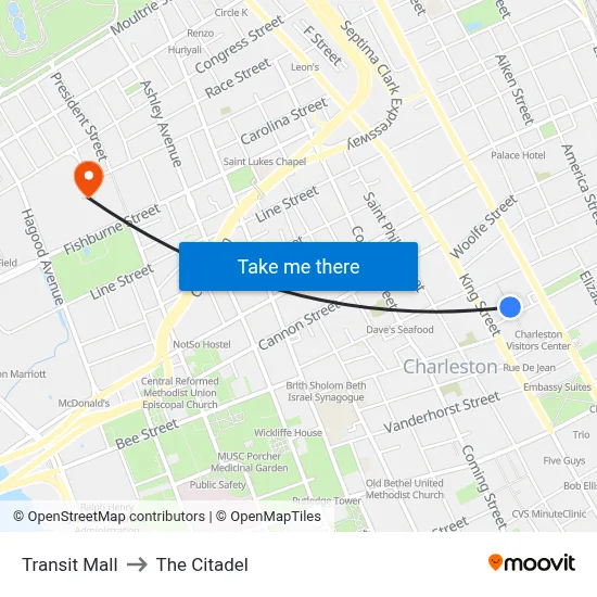 Transit Mall to The Citadel map