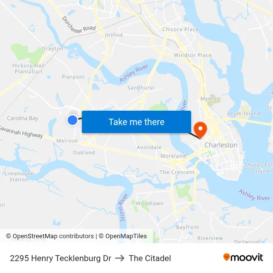2295 Henry Tecklenburg Dr to The Citadel map