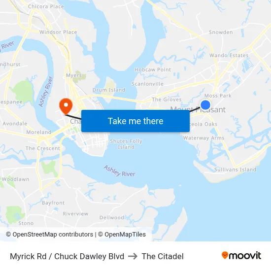 Myrick Rd / Chuck Dawley Blvd to The Citadel map