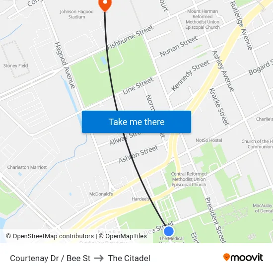 Courtenay Dr / Bee St to The Citadel map