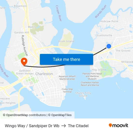 Wingo Way / Sandpiper Dr Wb to The Citadel map