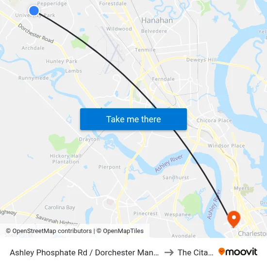 Ashley Phosphate Rd / Dorchester Manor Blvd to The Citadel map