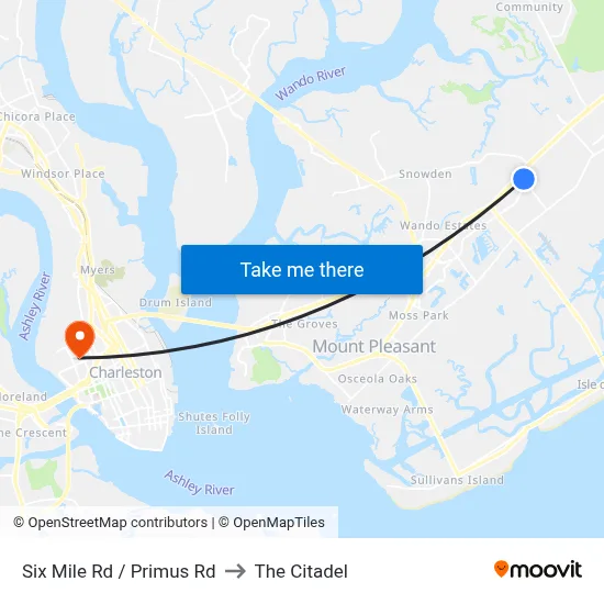 Six Mile Rd / Primus Rd to The Citadel map
