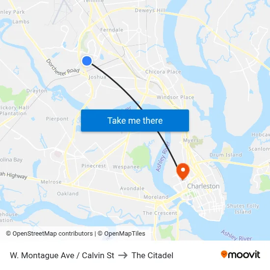 W. Montague Ave / Calvin St to The Citadel map