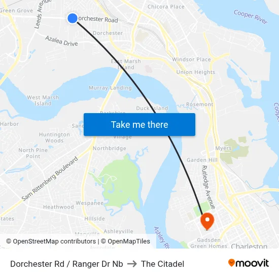 Dorchester Rd / Ranger Dr Nb to The Citadel map