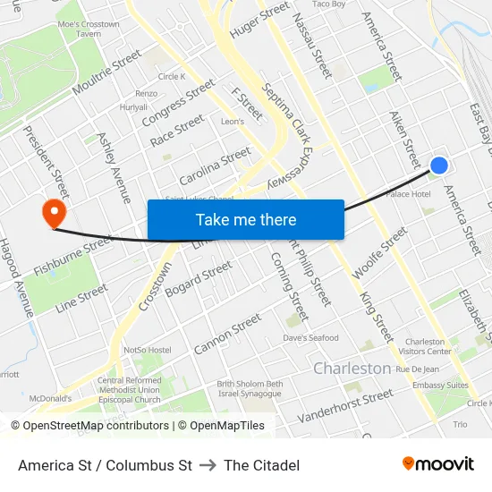 America St / Columbus St to The Citadel map
