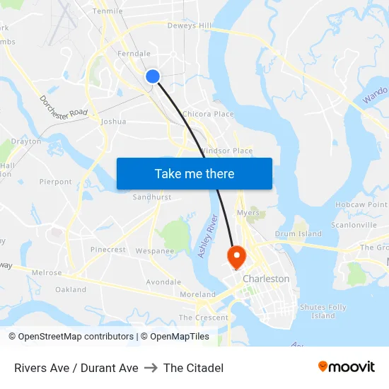 Rivers Ave / Durant Ave to The Citadel map