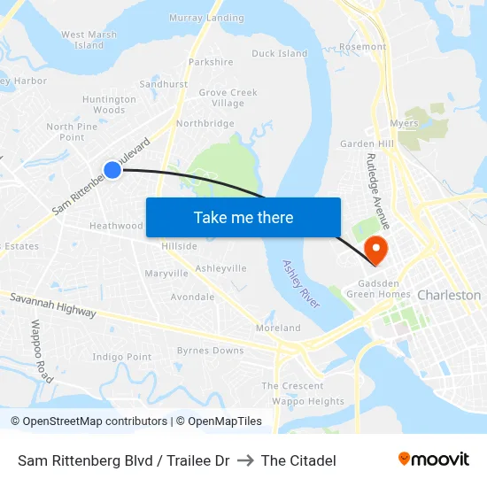Sam Rittenberg Blvd / Trailee Dr to The Citadel map