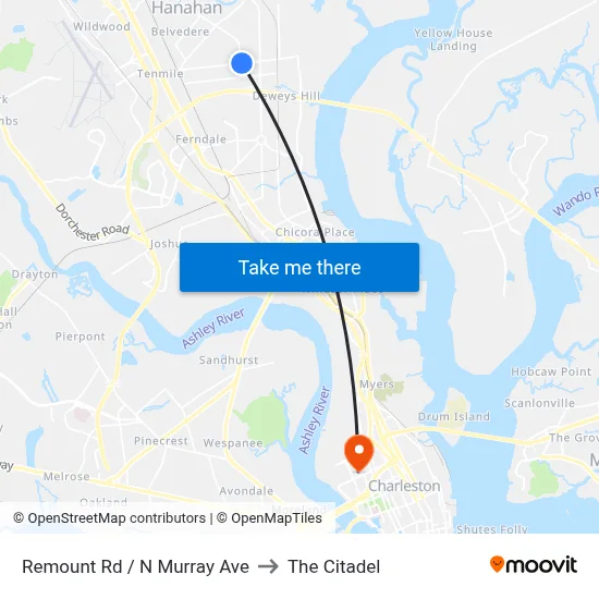 Remount Rd / N Murray Ave to The Citadel map