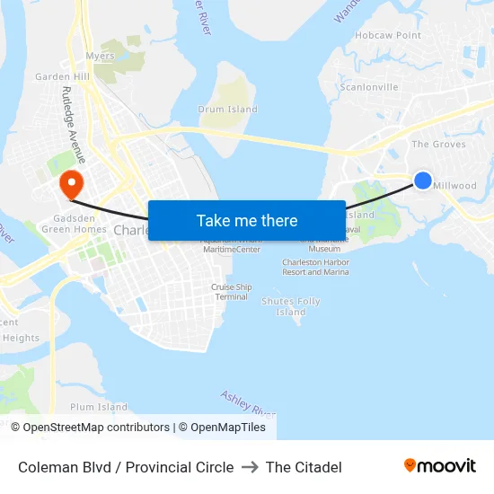 Coleman Blvd / Provincial Circle to The Citadel map