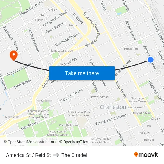 America St / Reid St to The Citadel map