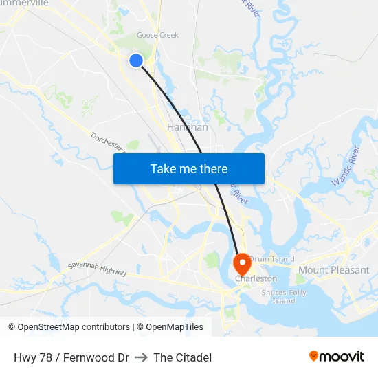 Hwy 78 / Fernwood Dr to The Citadel map
