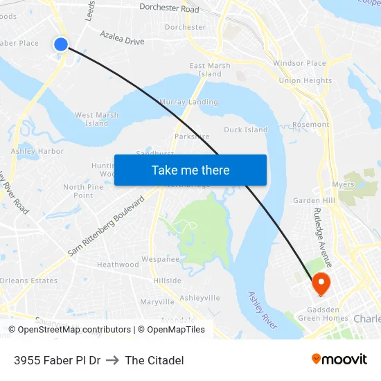 3955 Faber Pl Dr to The Citadel map