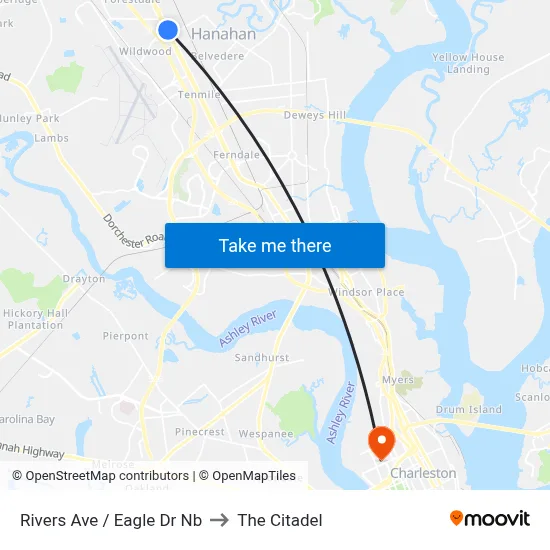 Rivers Ave / Eagle Dr Nb to The Citadel map