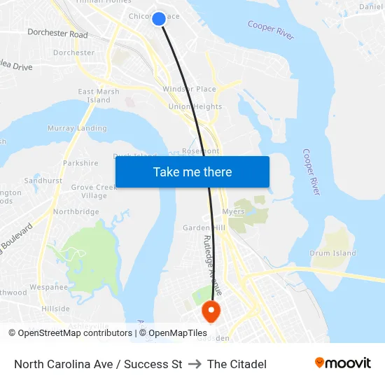 North Carolina Ave / Success St to The Citadel map