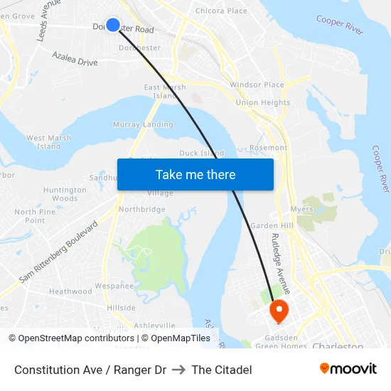 Constitution Ave / Ranger Dr to The Citadel map