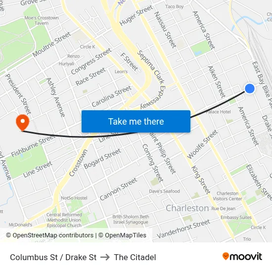 Columbus St / Drake St to The Citadel map