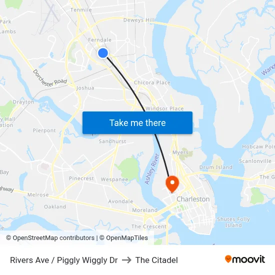 Rivers Ave / Piggly Wiggly Dr to The Citadel map
