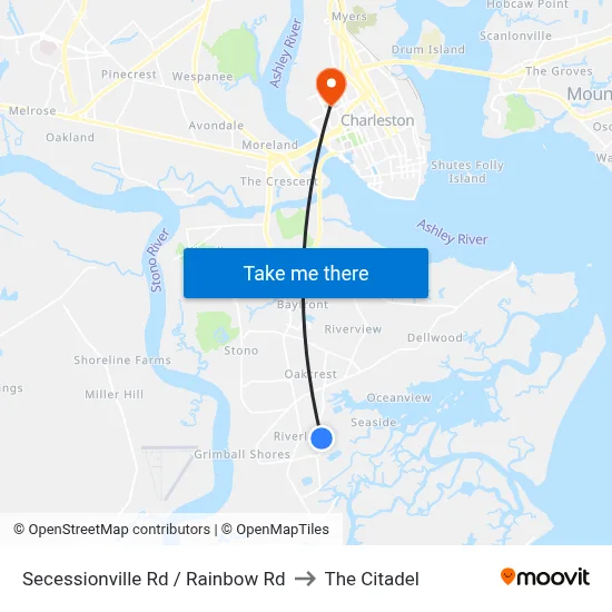 Secessionville Rd / Rainbow Rd to The Citadel map