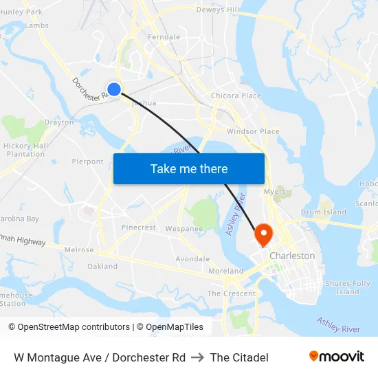 W Montague Ave / Dorchester Rd to The Citadel map