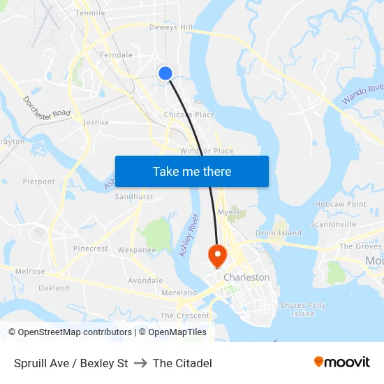 Spruill Ave / Bexley St to The Citadel map