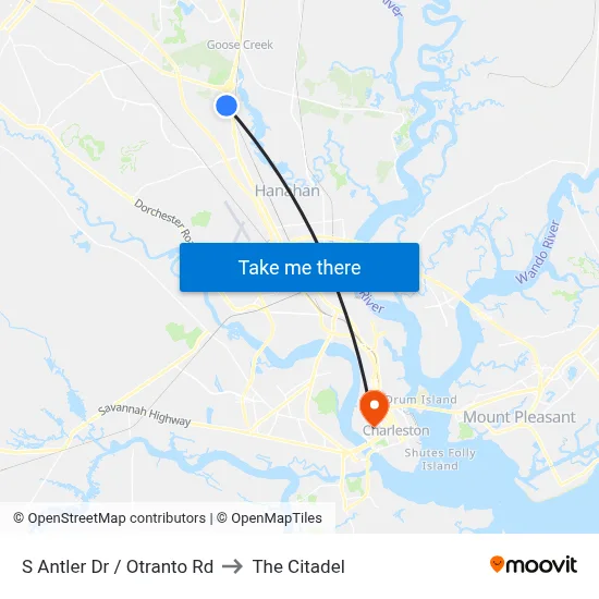 S Antler Dr / Otranto Rd to The Citadel map