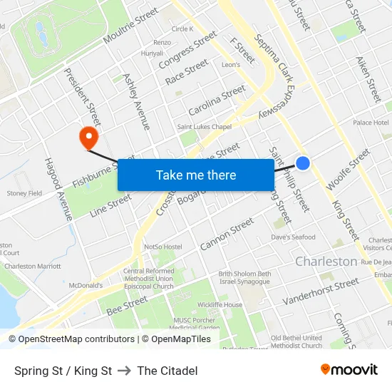Spring St / King St to The Citadel map