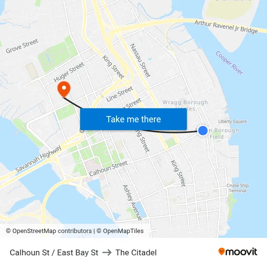 Calhoun St / East Bay St to The Citadel map