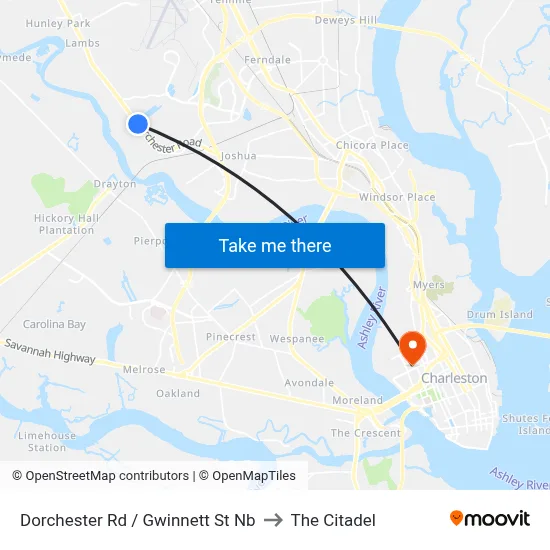 Dorchester Rd / Gwinnett St Nb to The Citadel map