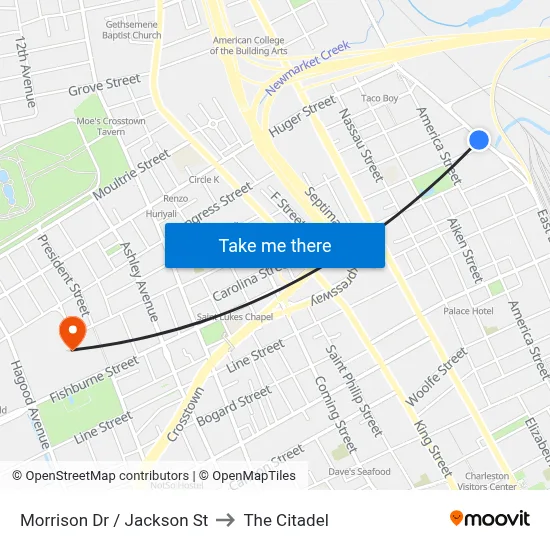 Morrison Dr / Jackson St to The Citadel map