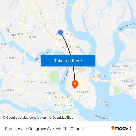 Spruill Ave / Cosgrove Ave to The Citadel map