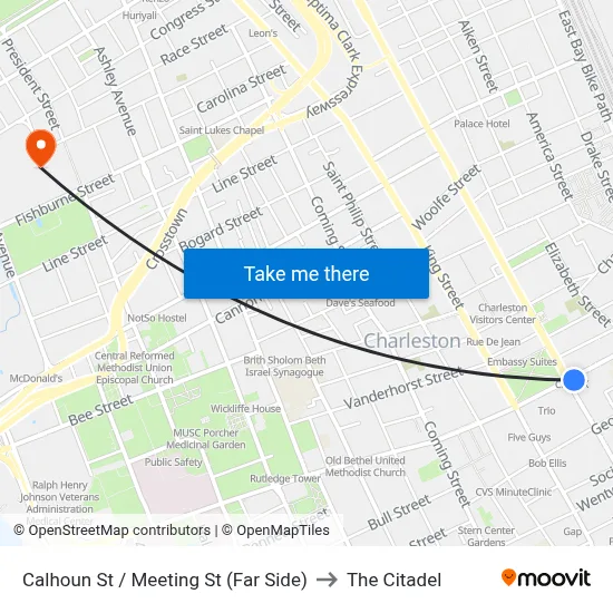 Calhoun St / Meeting St (Far Side) to The Citadel map