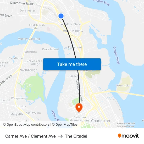 Carner Ave / Clement Ave to The Citadel map