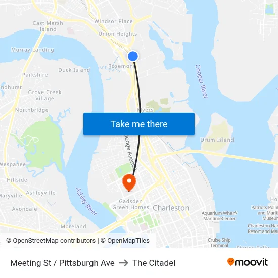 Meeting St / Pittsburgh Ave to The Citadel map
