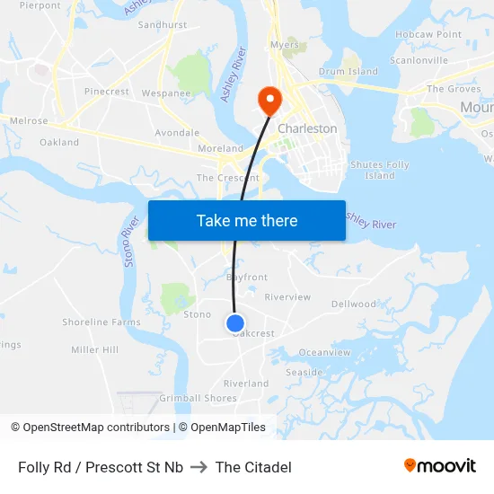 Folly Rd / Prescott St Nb to The Citadel map