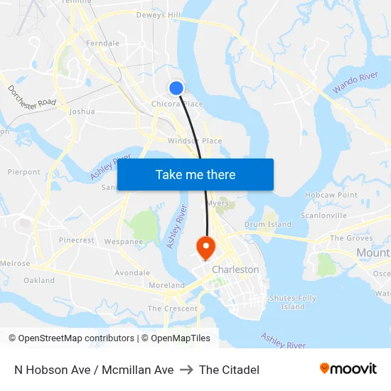 N Hobson Ave / Mcmillan Ave to The Citadel map