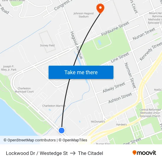 Lockwood Dr / Westedge St to The Citadel map
