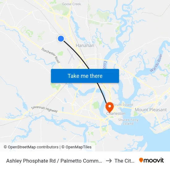 Ashley Phosphate Rd / Palmetto Commerce Pkwy to The Citadel map