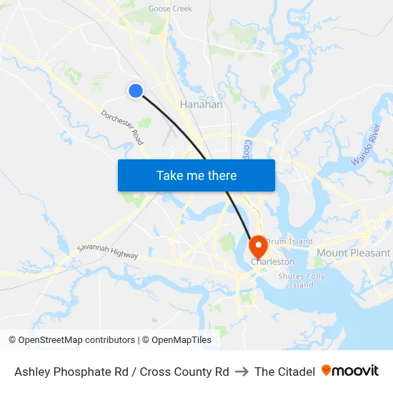 Ashley Phosphate Rd / Cross County Rd to The Citadel map
