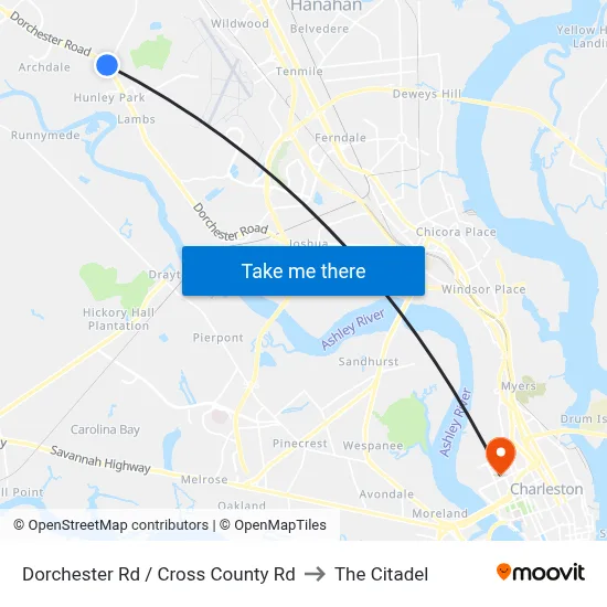 Dorchester Rd / Cross County Rd to The Citadel map