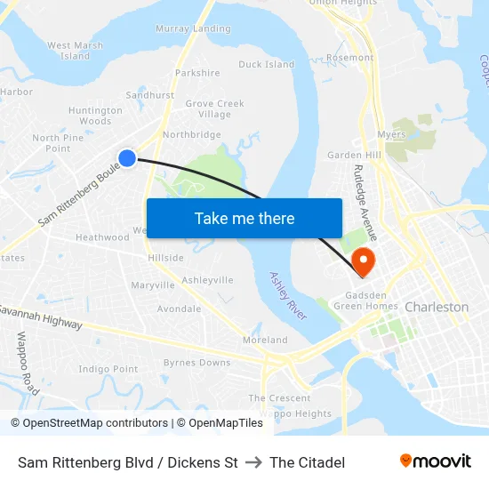 Sam Rittenberg Blvd / Dickens St to The Citadel map