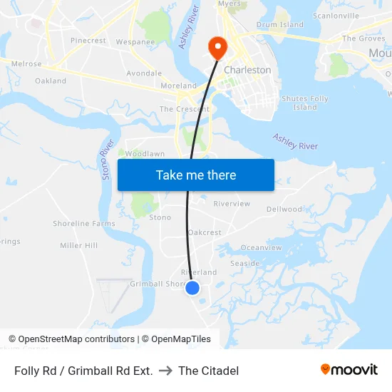 Folly Rd / Grimball Rd Ext. to The Citadel map
