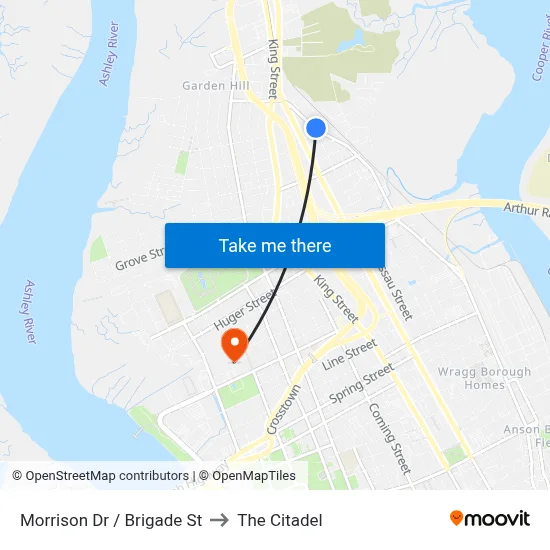 Morrison Dr / Brigade St to The Citadel map