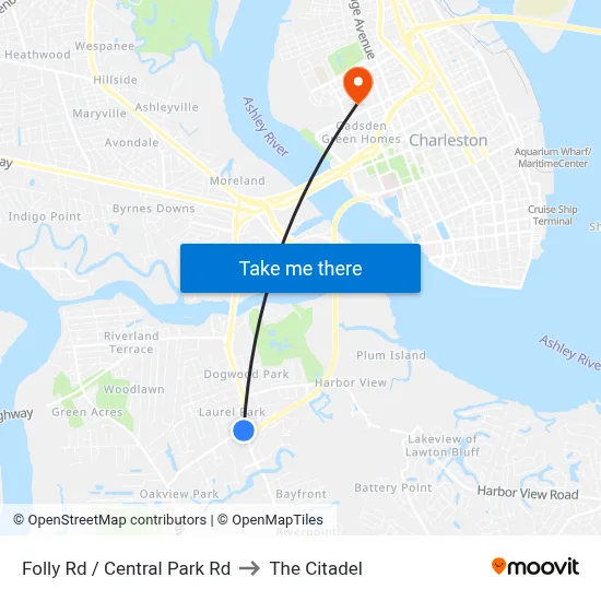 Folly Rd / Central Park Rd to The Citadel map