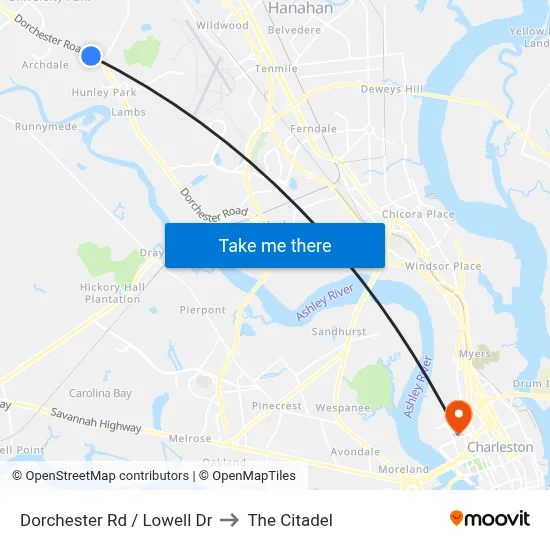 Dorchester Rd / Lowell Dr to The Citadel map