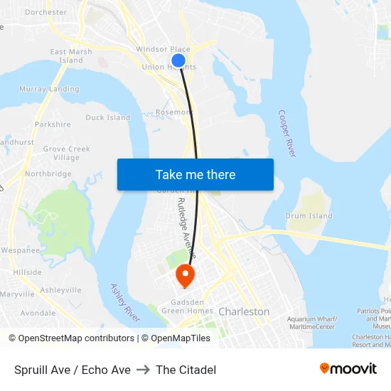 Spruill Ave / Echo Ave to The Citadel map